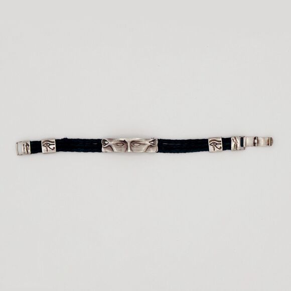 Egyptian Eye of Horus Braided Cord Silver Tone Bracelet - Picture 2 of 3